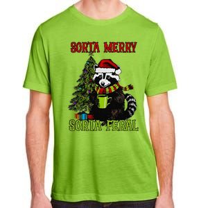 Christmas Tree Raccoon Santa Coffee Sorta Merry Feral 2024 Adult ChromaSoft Performance T-Shirt