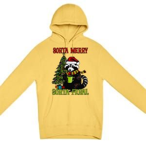 Christmas Tree Raccoon Santa Coffee Sorta Merry Feral 2024 Premium Pullover Hoodie