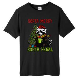 Christmas Tree Raccoon Santa Coffee Sorta Merry Feral 2024 Tall Fusion ChromaSoft Performance T-Shirt