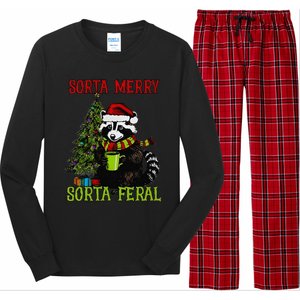 Christmas Tree Raccoon Santa Coffee Sorta Merry Feral 2024 Long Sleeve Pajama Set