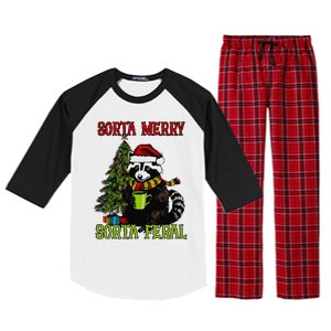 Christmas Tree Raccoon Santa Coffee Sorta Merry Feral 2024 Raglan Sleeve Pajama Set