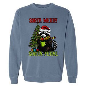 Christmas Tree Raccoon Santa Coffee Sorta Merry Feral 2024 Garment-Dyed Sweatshirt