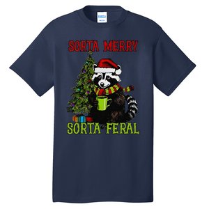 Christmas Tree Raccoon Santa Coffee Sorta Merry Feral 2024 Tall T-Shirt