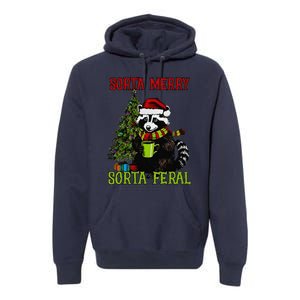 Christmas Tree Raccoon Santa Coffee Sorta Merry Feral 2024 Premium Hoodie