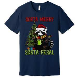 Christmas Tree Raccoon Santa Coffee Sorta Merry Feral 2024 Premium T-Shirt