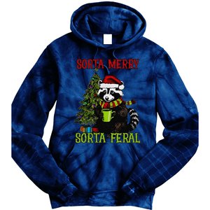 Christmas Tree Raccoon Santa Coffee Sorta Merry Feral 2024 Tie Dye Hoodie