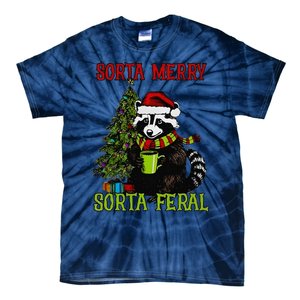 Christmas Tree Raccoon Santa Coffee Sorta Merry Feral 2024 Tie-Dye T-Shirt