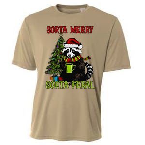 Christmas Tree Raccoon Santa Coffee Sorta Merry Feral 2024 Cooling Performance Crew T-Shirt