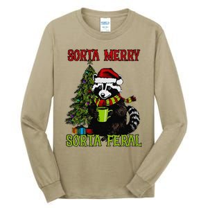 Christmas Tree Raccoon Santa Coffee Sorta Merry Feral 2024 Tall Long Sleeve T-Shirt