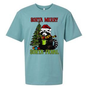 Christmas Tree Raccoon Santa Coffee Sorta Merry Feral 2024 Sueded Cloud Jersey T-Shirt