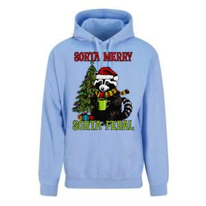 Christmas Tree Raccoon Santa Coffee Sorta Merry Feral 2024 Unisex Surf Hoodie