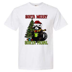 Christmas Tree Raccoon Santa Coffee Sorta Merry Feral 2024 Garment-Dyed Heavyweight T-Shirt