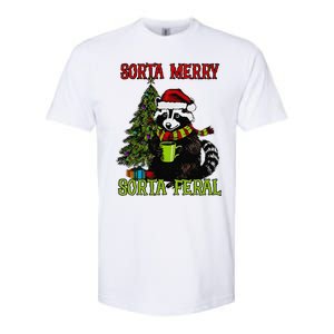 Christmas Tree Raccoon Santa Coffee Sorta Merry Feral 2024 Softstyle CVC T-Shirt