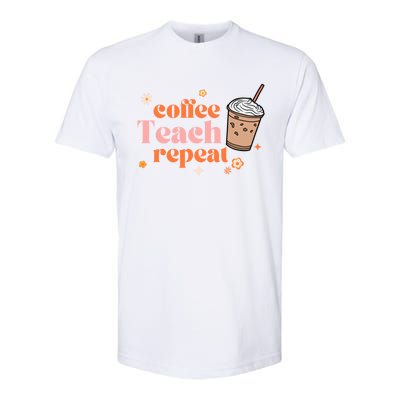 Coffee Teach Repeat Retro Teacher Coffee And Teaching Gift Softstyle® CVC T-Shirt