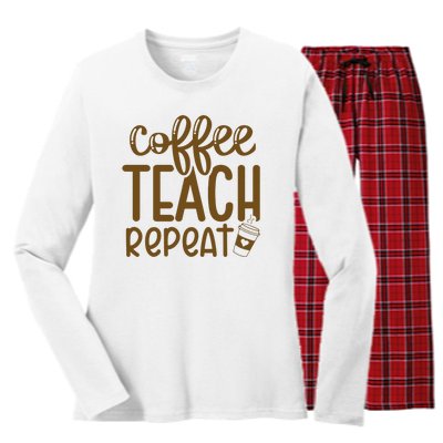 Coffee Teach Repeat Women's Long Sleeve Flannel Pajama Set 