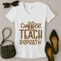 Coffee Teach Repeat Women's V-Neck T-Shirt