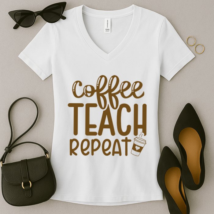 Coffee Teach Repeat Women's V-Neck T-Shirt
