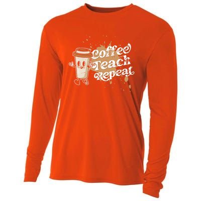 Coffee Teach Repeat Retro Teacher Life Motivational Gift Cooling Performance Long Sleeve Crew