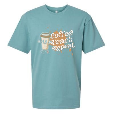 Coffee Teach Repeat Retro Teacher Life Motivational Gift Sueded Cloud Jersey T-Shirt