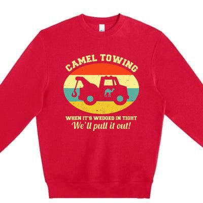 Camel Towing Retro Adult Humor Saying Funny Halloween Premium Crewneck Sweatshirt