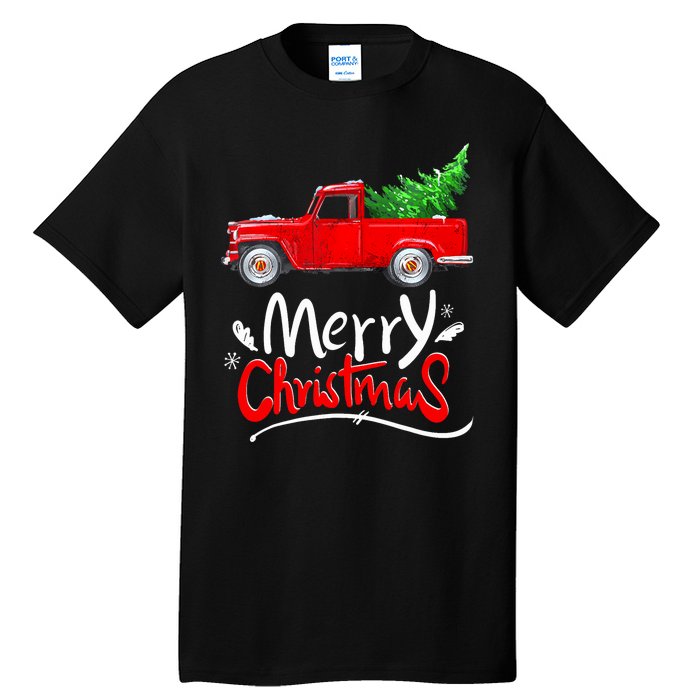 Christmas Tree Red Truck Pajama Vintage Buffalo Plaid Truck Tall T-Shirt