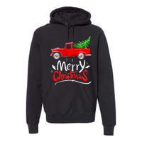 Christmas Tree Red Truck Pajama Vintage Buffalo Plaid Truck Premium Hoodie