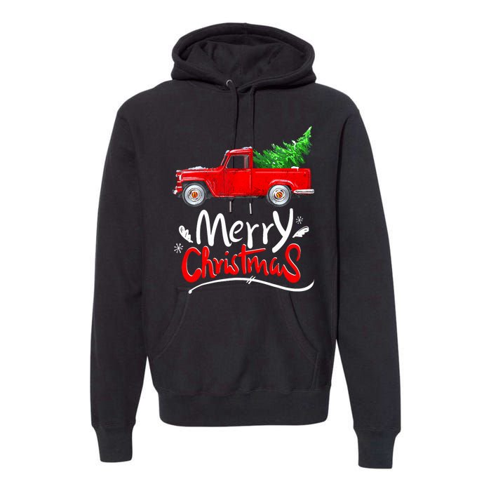 Christmas Tree Red Truck Pajama Vintage Buffalo Plaid Truck Premium Hoodie