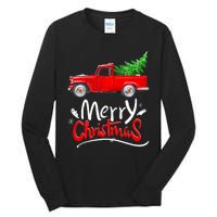 Christmas Tree Red Truck Pajama Vintage Buffalo Plaid Truck Tall Long Sleeve T-Shirt