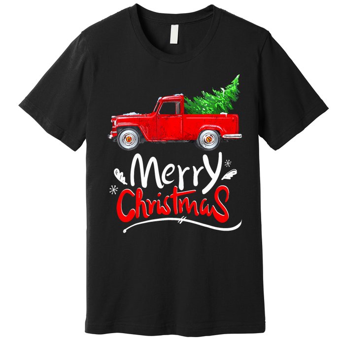 Christmas Tree Red Truck Pajama Vintage Buffalo Plaid Truck Premium T-Shirt