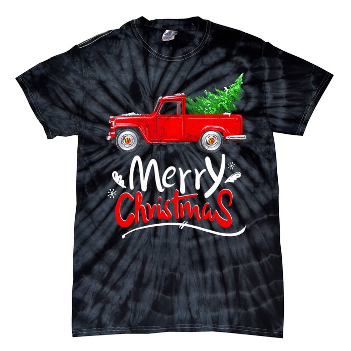 Christmas Tree Red Truck Pajama Vintage Buffalo Plaid Truck Tie-Dye T-Shirt