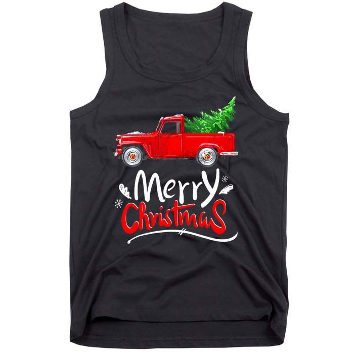 Christmas Tree Red Truck Pajama Vintage Buffalo Plaid Truck Tank Top