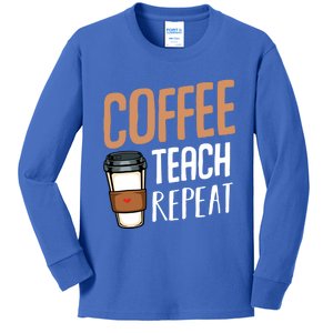 Coffee Teach Repeat Teacher Educator Study School Gratitude Gift Kids Long Sleeve Shirt