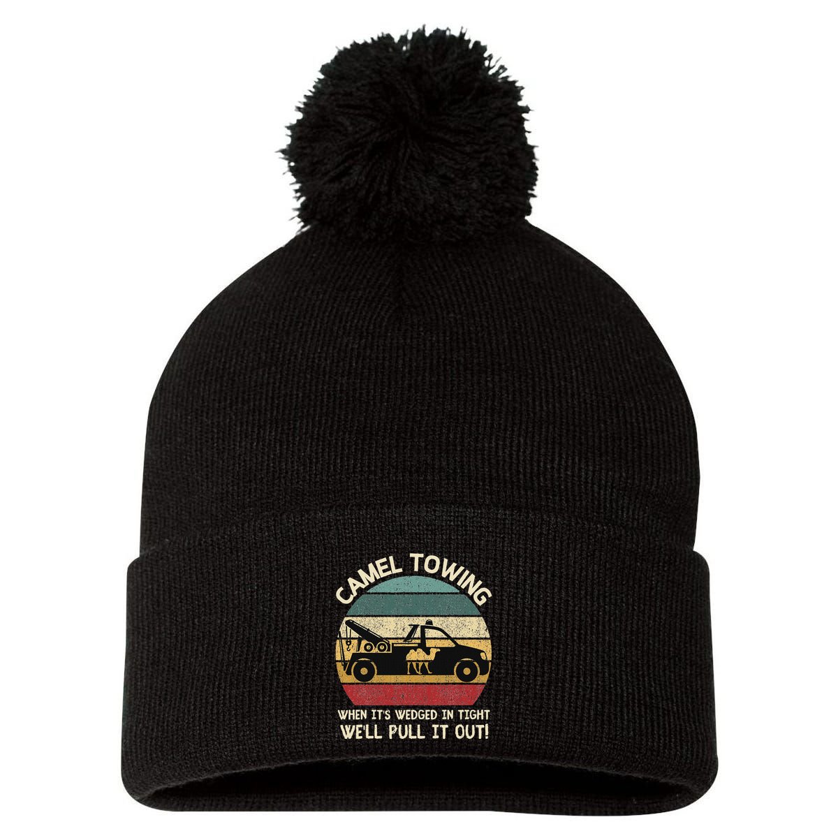 Camel Towing Retro Adult Humor Saying Funny Halloween Gifts Pom Pom 12in Knit Beanie