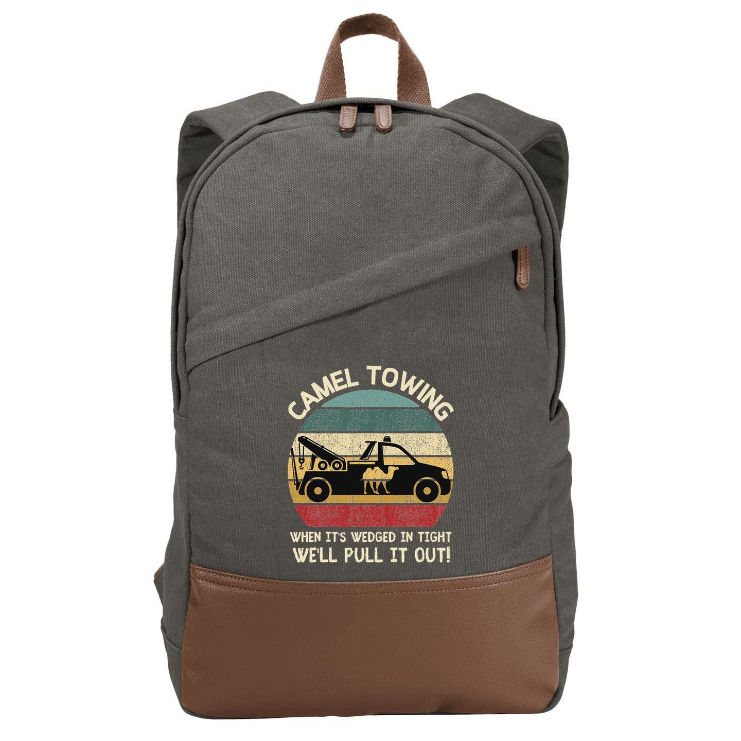 Camel Towing Retro Adult Humor Saying Funny Halloween Gifts Cotton Canvas Backpack