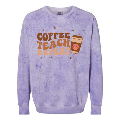 Coffee Teach Repeat Teacher's Day Coffee Day Happy Face Gift Colorblast Crewneck Sweatshirt