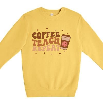 Coffee Teach Repeat Teacher's Day Coffee Day Happy Face Gift Premium Crewneck Sweatshirt