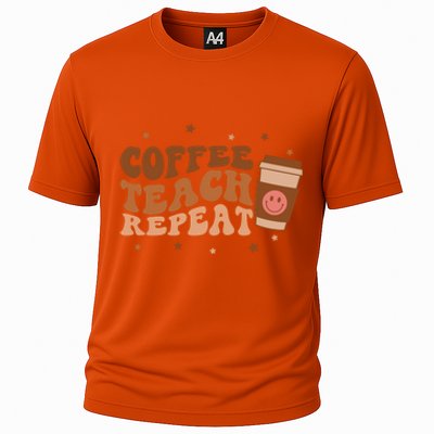 Coffee Teach Repeat Teacher's Day Coffee Day Happy Face Gift Cooling Performance Crew T-Shirt