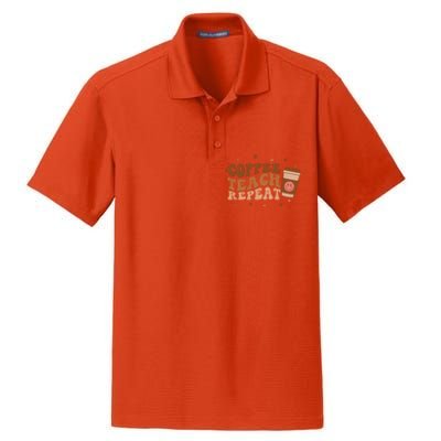 Coffee Teach Repeat Teacher's Day Coffee Day Happy Face Gift Dry Zone Grid Polo