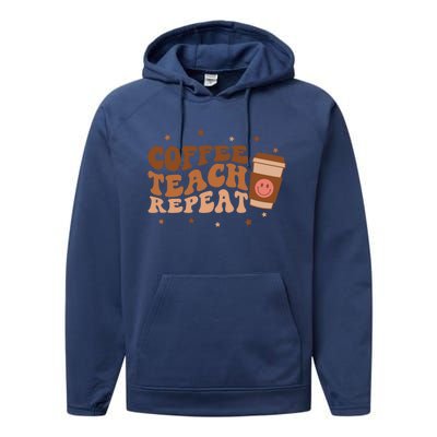 Coffee Teach Repeat Teacher's Day Coffee Day Happy Face Gift Performance Fleece Hoodie