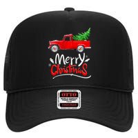 Christmas Tree Red Truck Pajama Vintage Buffalo Plaid Truck High Crown Mesh Back Trucker Hat