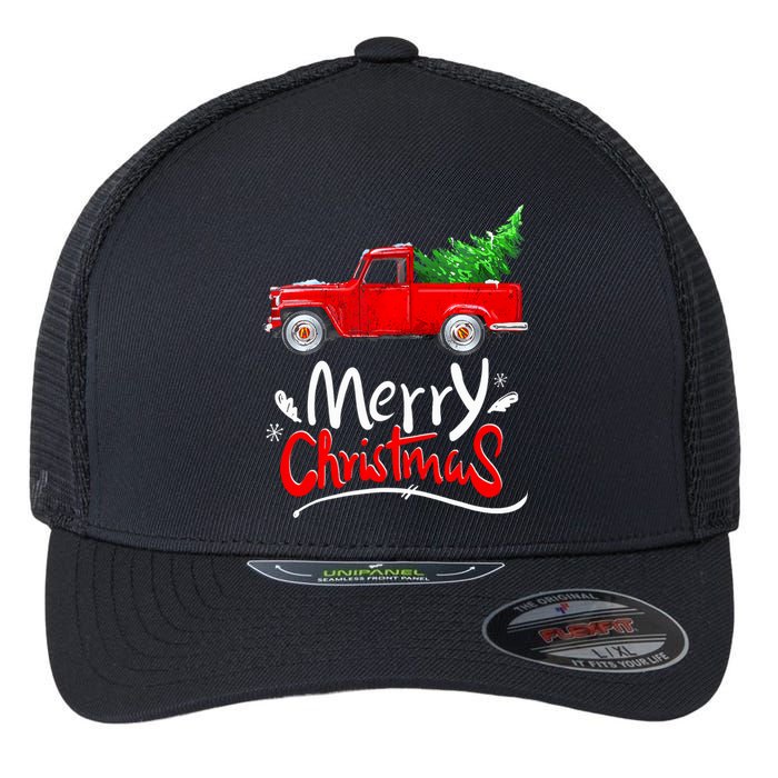 Christmas Tree Red Truck Pajama Vintage Buffalo Plaid Truck Flexfit Unipanel Trucker Cap