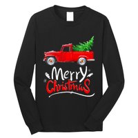 Christmas Tree Red Truck Pajama Vintage Buffalo Plaid Truck Long Sleeve Shirt