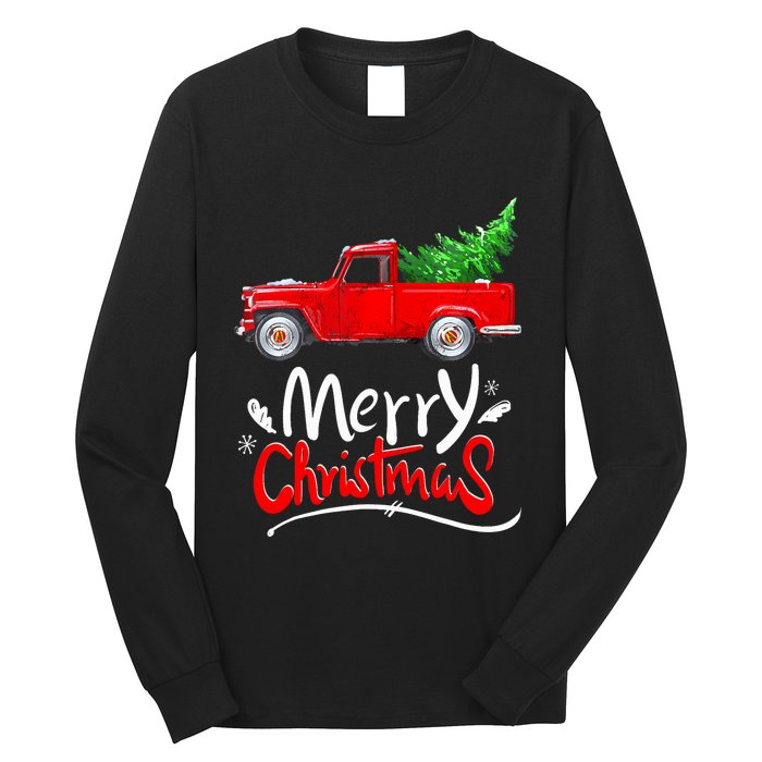 Christmas Tree Red Truck Pajama Vintage Buffalo Plaid Truck Long Sleeve Shirt