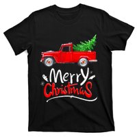 Christmas Tree Red Truck Pajama Vintage Buffalo Plaid Truck T-Shirt