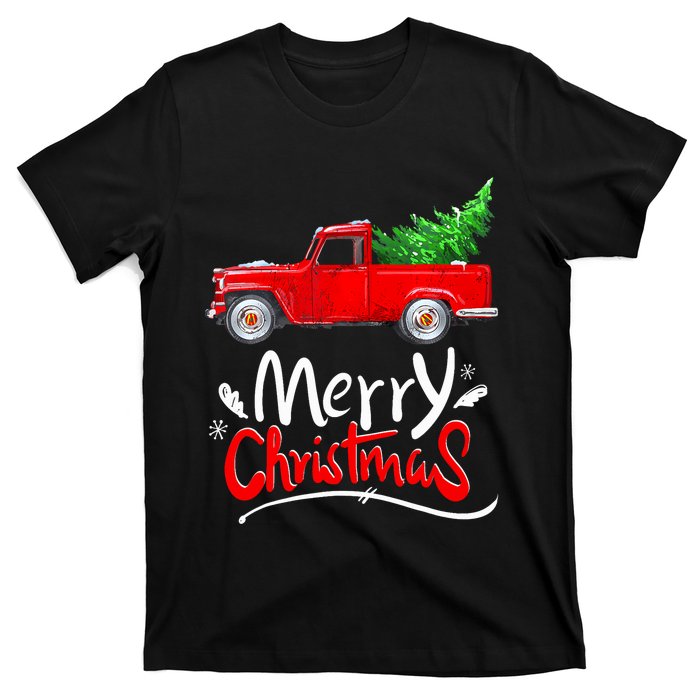 Christmas Tree Red Truck Pajama Vintage Buffalo Plaid Truck T-Shirt