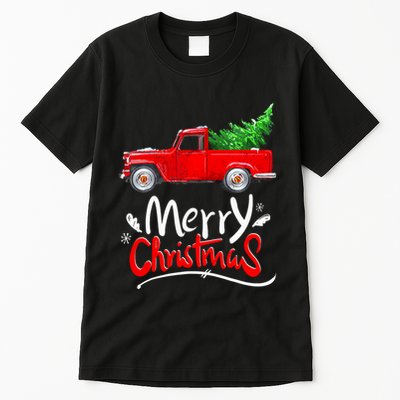 Christmas Tree Red Truck Pajama Vintage Buffalo Plaid Truck Tall T-Shirt