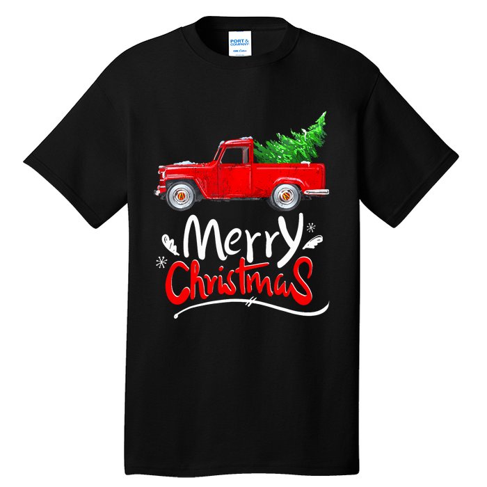 Christmas Tree Red Truck Pajama Vintage Buffalo Plaid Truck Tall T-Shirt