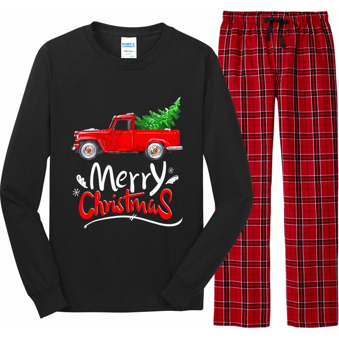 Christmas Tree Red Truck Pajama Vintage Buffalo Plaid Truck Long Sleeve Pajama Set