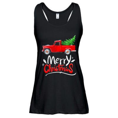 Christmas Tree Red Truck Pajama Vintage Buffalo Plaid Truck Ladies Essential Flowy Tank