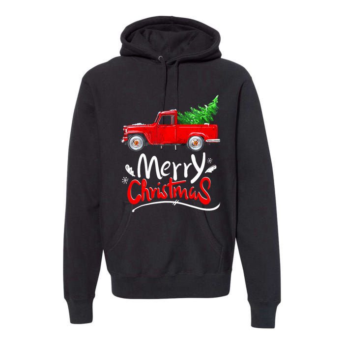 Christmas Tree Red Truck Pajama Vintage Buffalo Plaid Truck Premium Hoodie